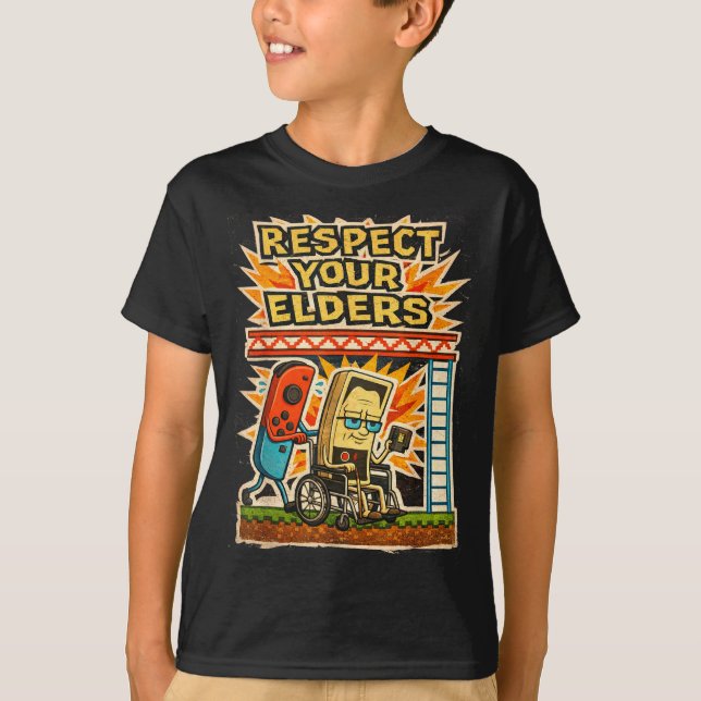 Camiseta Respect Your Elders Funny Gamer Controller 80s Ret (Anverso)