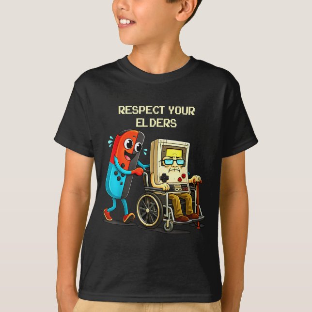 Camiseta Respect Your Elders Funny Retro Gaming  (Anverso)