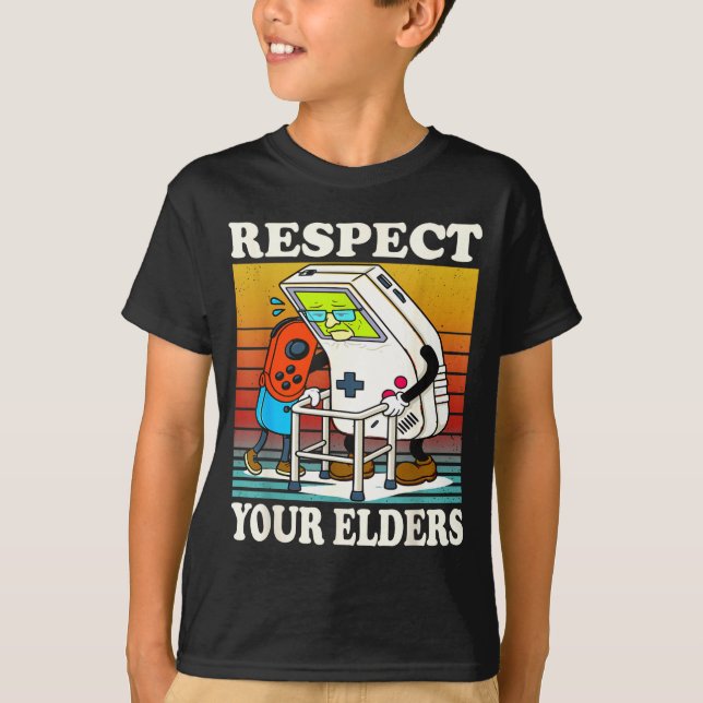 Camiseta Respect Your Elders Gaming Control 80s Retro Funny (Anverso)
