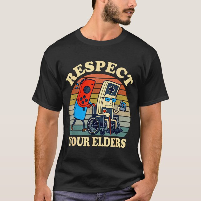 Camiseta Respect Your Elders Gaming Control 80s Retro Funny (Anverso)