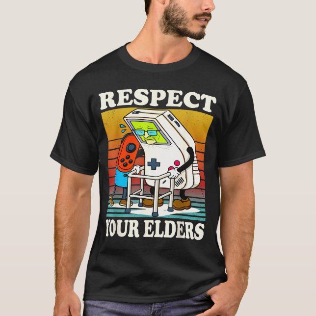 Camiseta Respect Your Elders Gaming Control 80s Retro Funny (Anverso)