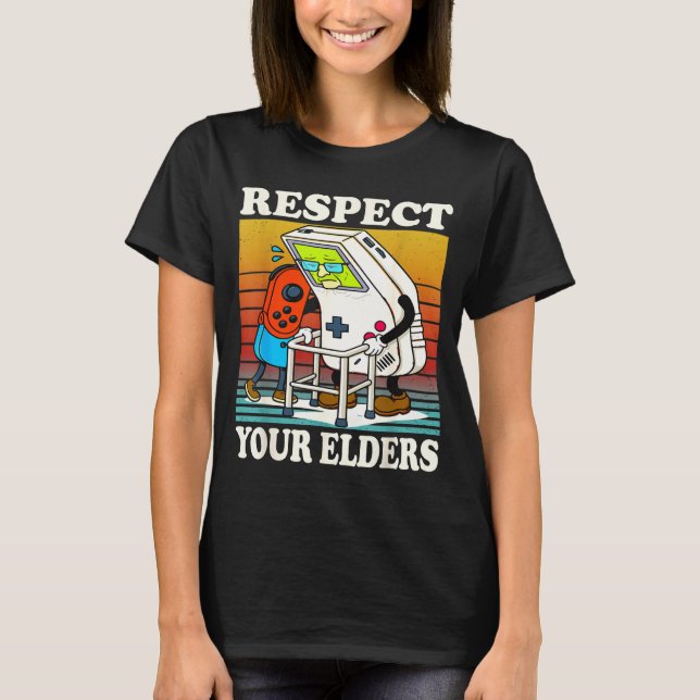 Camiseta Respect Your Elders Gaming Control 80s Retro Funny (Anverso)