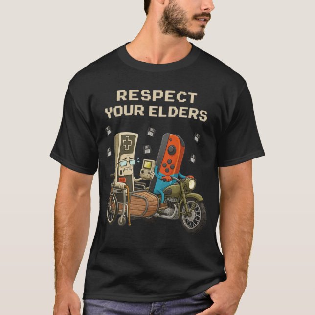 Camiseta Respect Your Elders Gaming Control Retro Funny (Anverso)