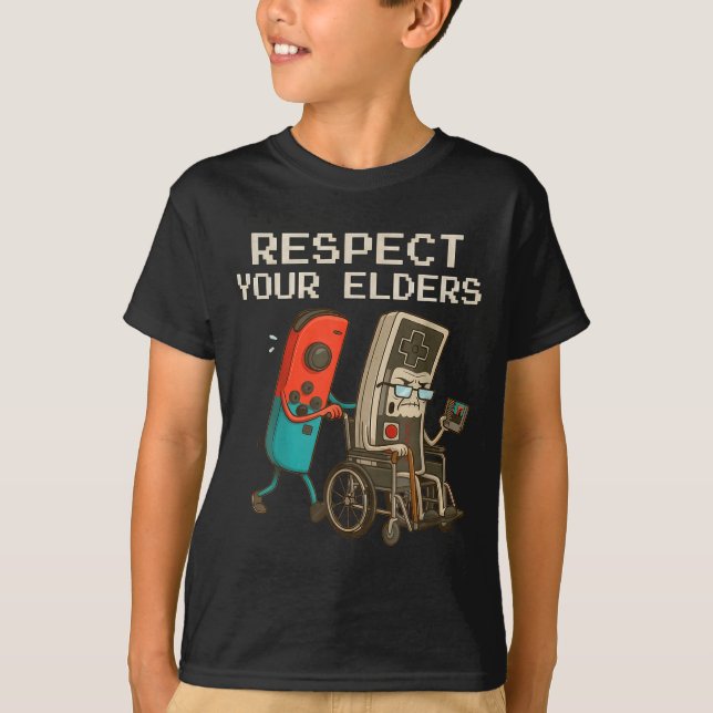Camiseta Respect Your Elders Gaming Control Retro Funny Gam (Anverso)