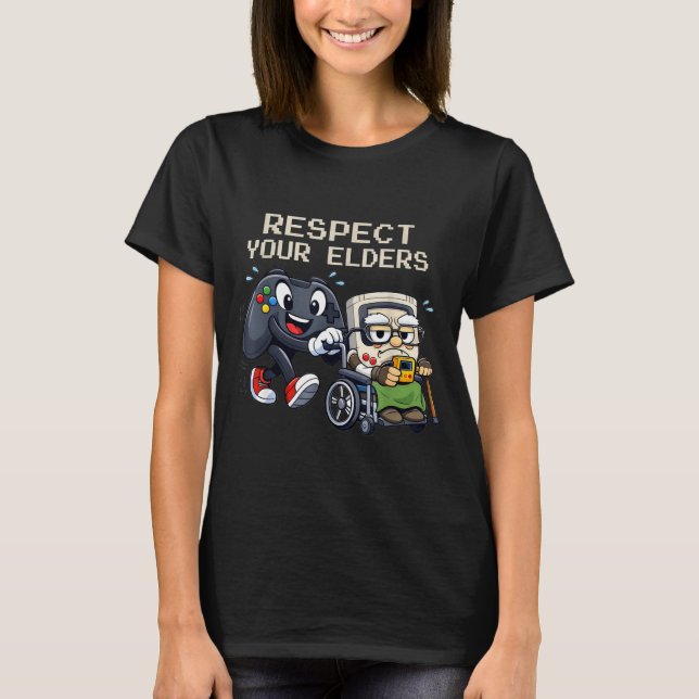 Camiseta Respect Your Elders Gaming Control Retro Funny Gam (Anverso)