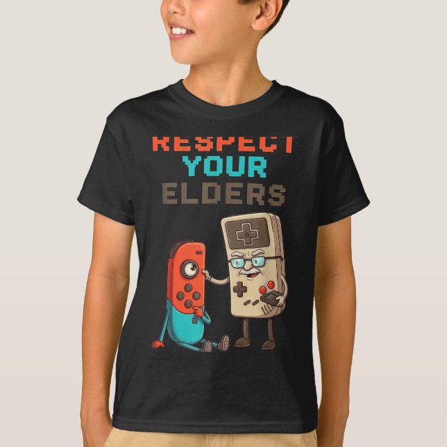 Camiseta Respect Your Elders Gaming Control Retro Funny Gam (Anverso)