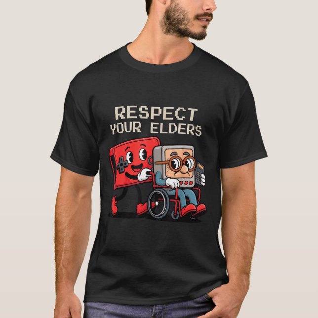 Camiseta Respect Your Elders Gaming Control Retro Funny Gam (Anverso)