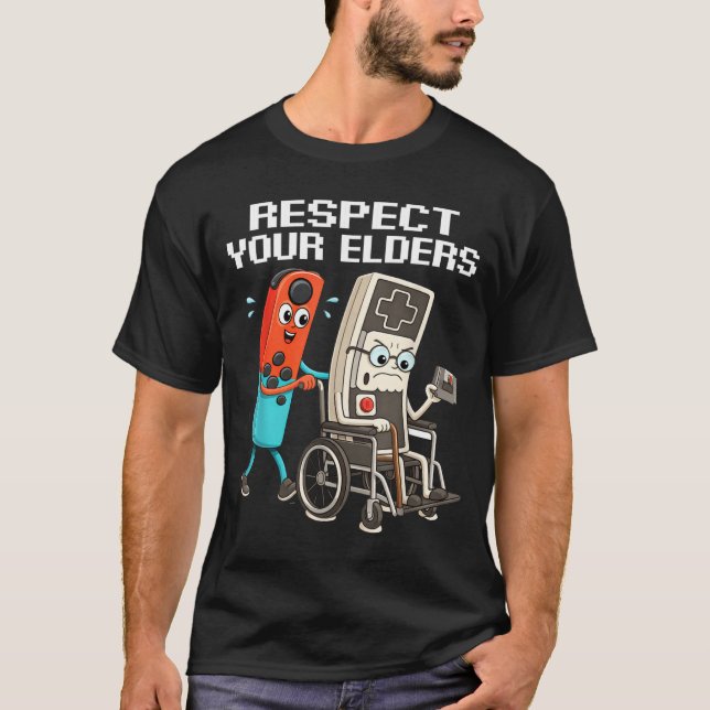 Camiseta Respect Your Elders Retro Gaming Funny Controller  (Anverso)