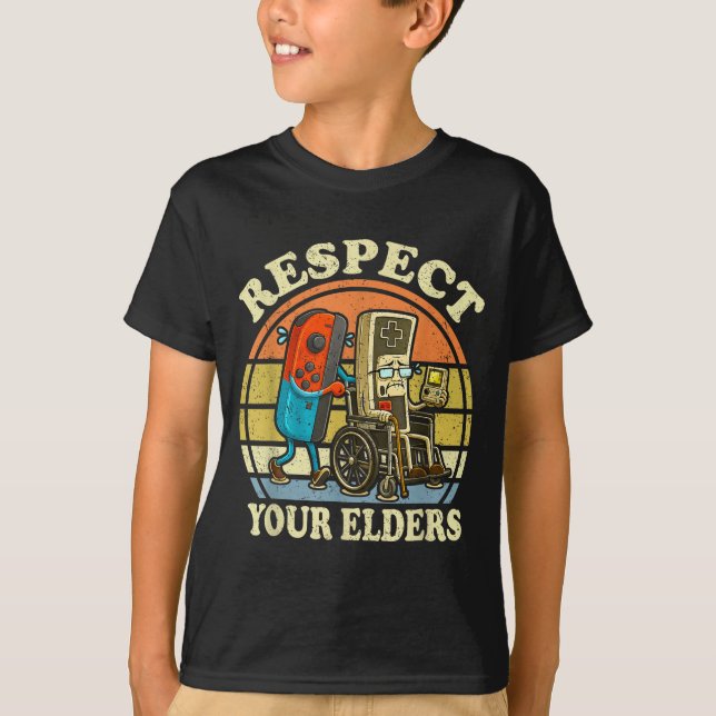 Camiseta Respect Your Elders Retro Gaming Funny Controller  (Anverso)