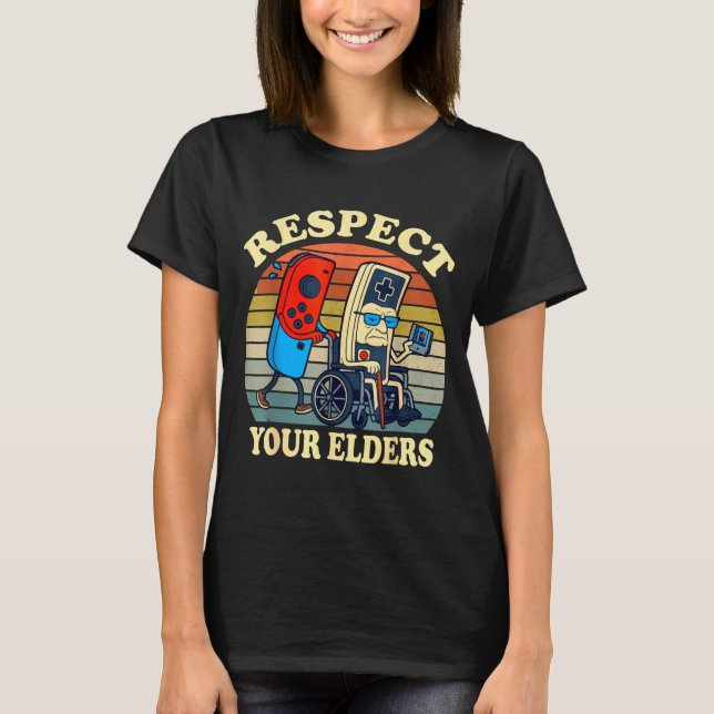 Camiseta Respect Your Elders Retro Gaming Funny Gamer Contr (Anverso)