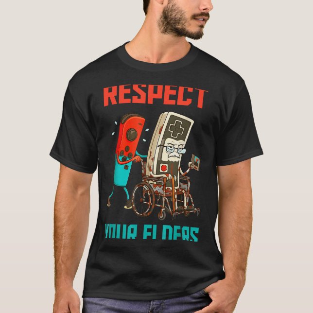 Camiseta Respect Your Elders Retro Gaming Video Gamer 80s B (Anverso)