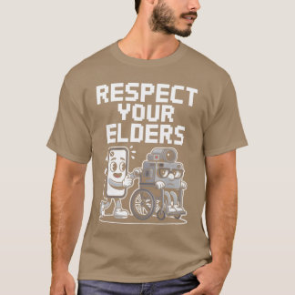 Camiseta Respect Your Elders Retroech Camera Phone Cartoon 