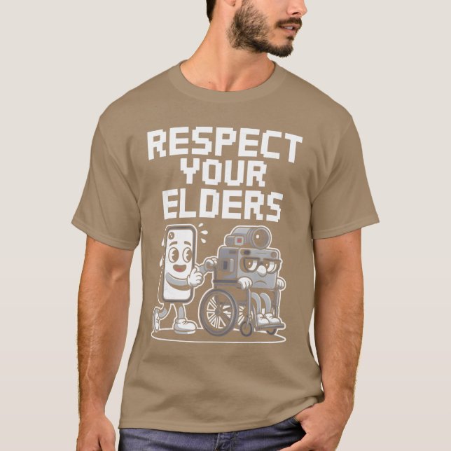Camiseta Respect Your Elders Retroech Camera Phone Cartoon  (Anverso)