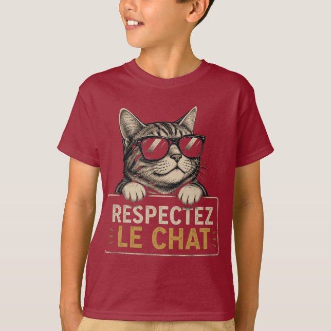 Camiseta Respectez le chat – Illustration de chat à lunette (Anverso)