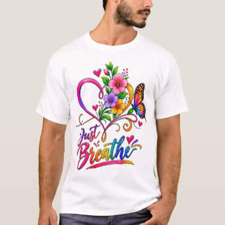 Camiseta Respira | Corazón Floral Colorido y Mariposa