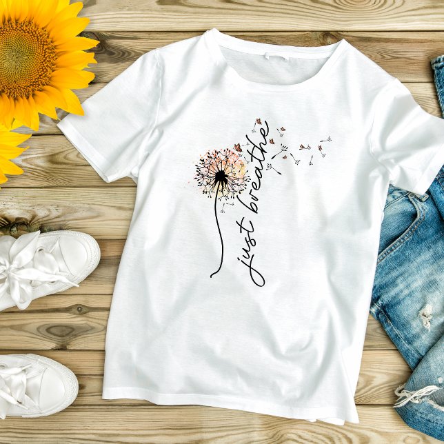 Camiseta Respira Dandelion Butterfly Inspiración Yoga (Just Breathe Dandelion Blowing in Wind, Yoga Self Care, Inspirational Motivational )