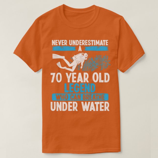 Camiseta Respiración de buceo Scuba de 70 años de edad (Diseño del anverso)