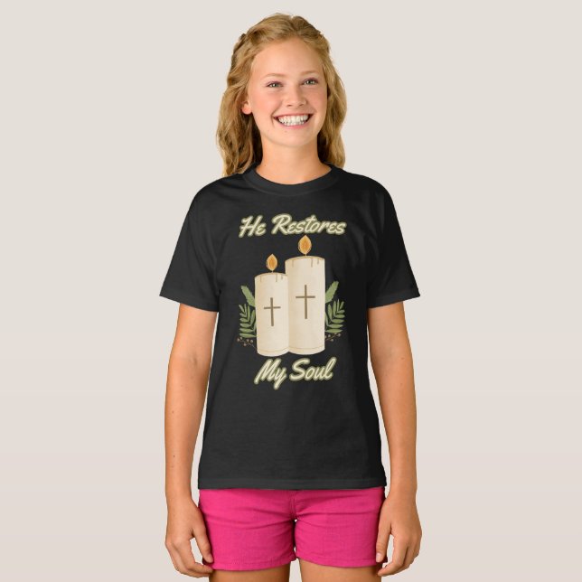 Camiseta Restaura mi Chica de citas de la Biblia del Alma (Anverso completo)
