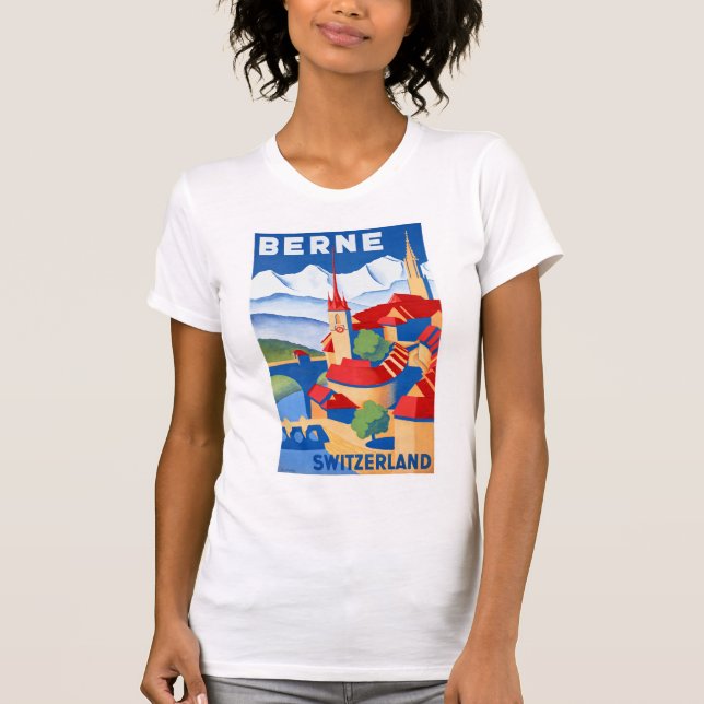 Camiseta Restauración del Poster de viajes Bern Suiza Vinta (Anverso)
