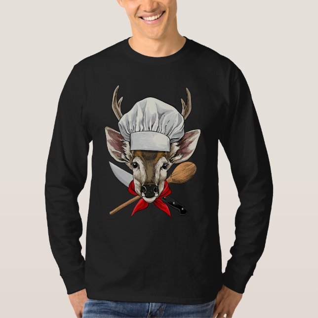 Camiseta Restaurant Deer Chef Kitchen Cook Culinary Animal  (Anverso)