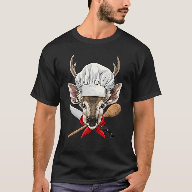 Camiseta Restaurant Deer Chef Kitchen Cook Culinary Animal  (Anverso)