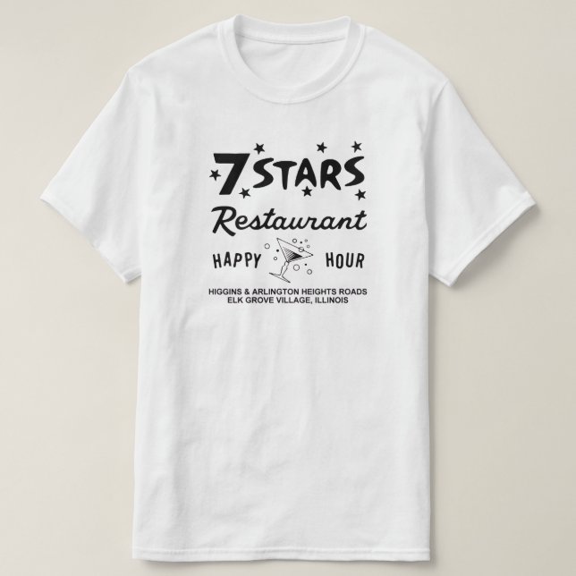 Camiseta Restaurante de 7 estrellas, Aldea Elk Grove, IL (Diseño del anverso)