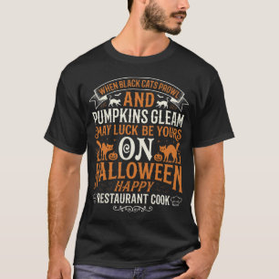 Camiseta Restaurante Gatos Negros y Calabazas de Halloween
