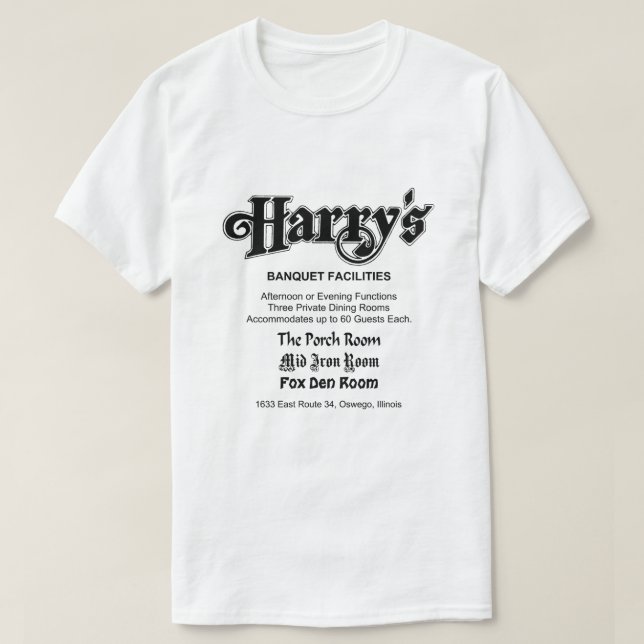 Camiseta Restaurante Harry's, Oswego, IL (Diseño del anverso)