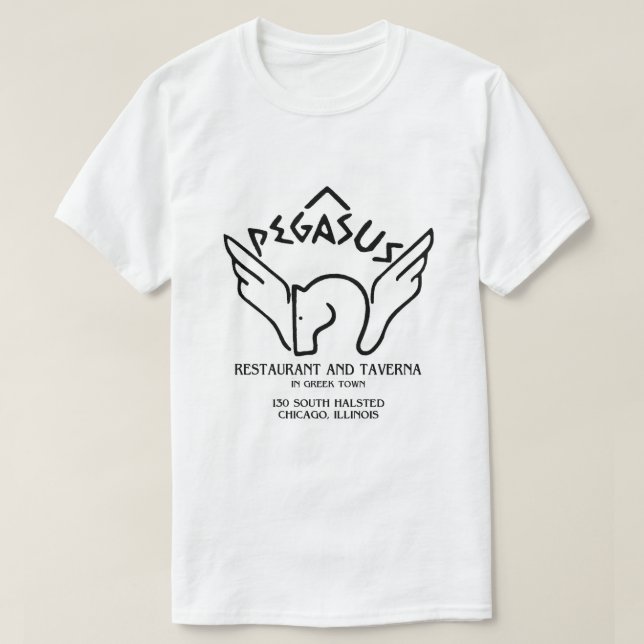 Camiseta Restaurante Pegasus y Taverna, Chicago, IL (Diseño del anverso)