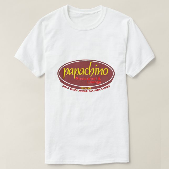 Camiseta Restaurante y salón Papachino, jardín de roble, IL (Diseño del anverso)
