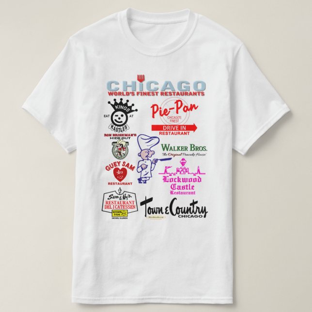 Camiseta Restaurantes chicaguenses favoritos, v3. (Diseño del anverso)
