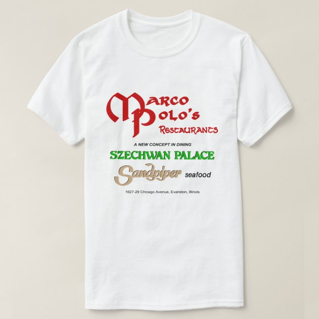 Camiseta Restaurantes de Marco Polo, Evanston, IL (Diseño del anverso)