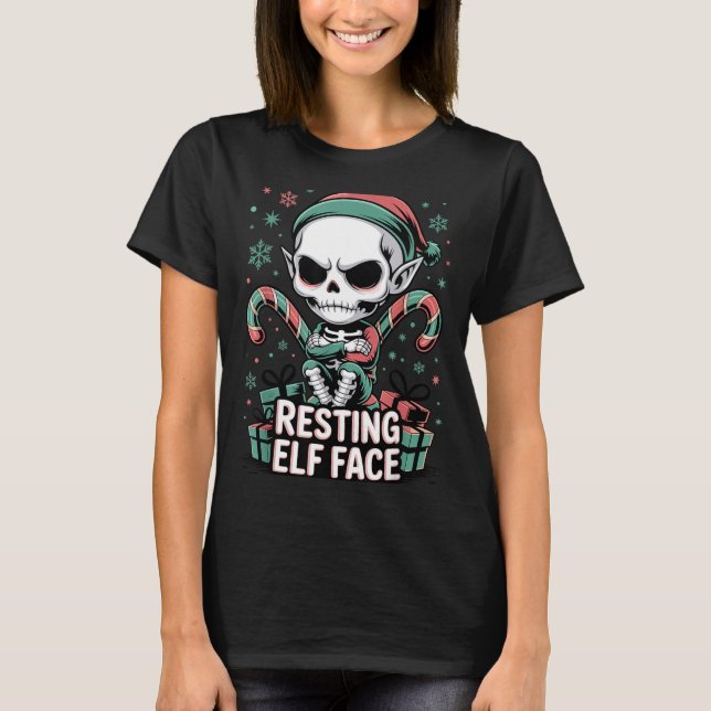 Camiseta Resting Elf Face Funny Christmas Cute Creepy Women (Anverso)
