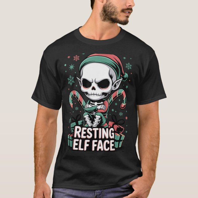 Camiseta Resting Elf Face Funny Christmas Cute Creepy Women (Anverso)