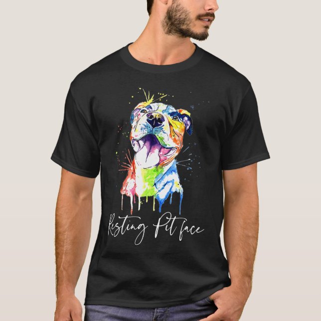 Camiseta Resting Pit Face Pitbull Watercolor Perro Amantes  (Anverso)