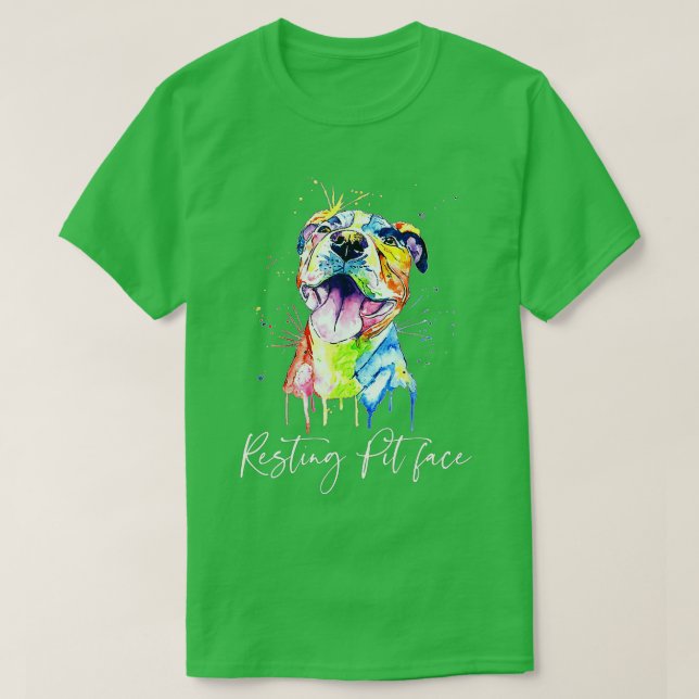 Camiseta Resting Pit Face Pitbull Watercolor Perro Amantes  (Diseño del anverso)