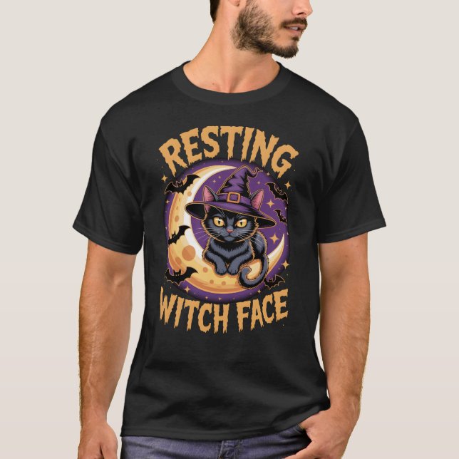 Camiseta Resting Witch Face Black Cat Halloween Cat Lover (Anverso)
