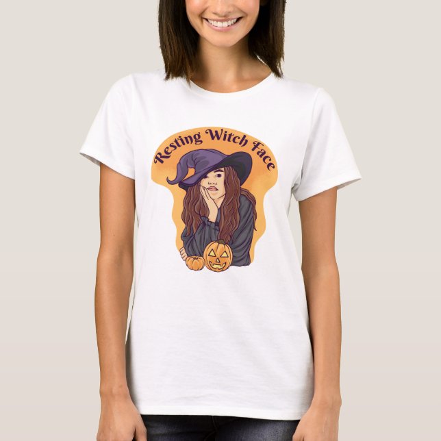 Camiseta Resting Witch Face Cute Ghost Halloween Groovy (Anverso)
