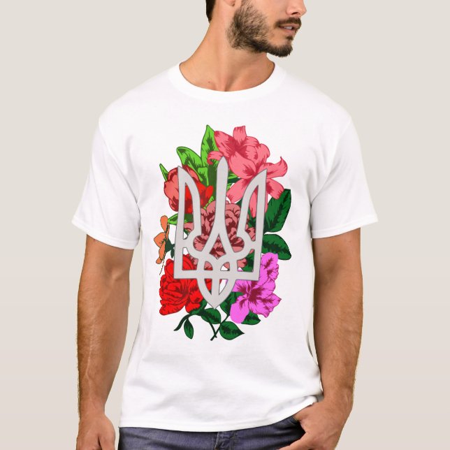 Camiseta Resto botánico y tridente ucraniano tryzub (Anverso)