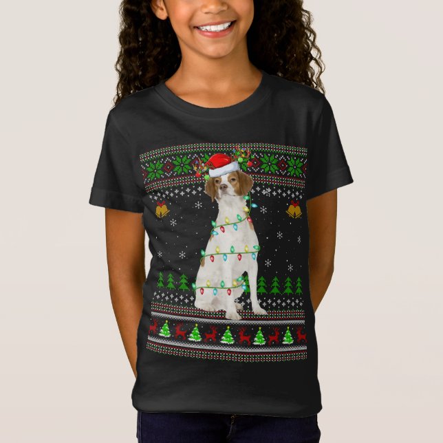 Camiseta Resto de Navidad Santa Hat Bretaña Perro español f (Anverso)