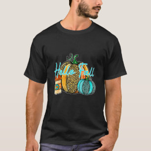 Camiseta Restro Hello Fall Pumpkin Spice Leopard Coffee Cup