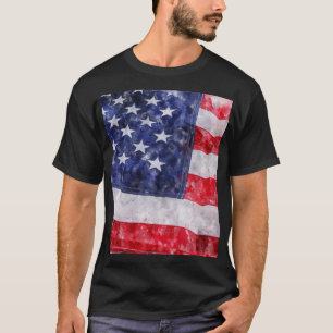 Camiseta Resumen Bandera Americana, Estilo Acuarela.