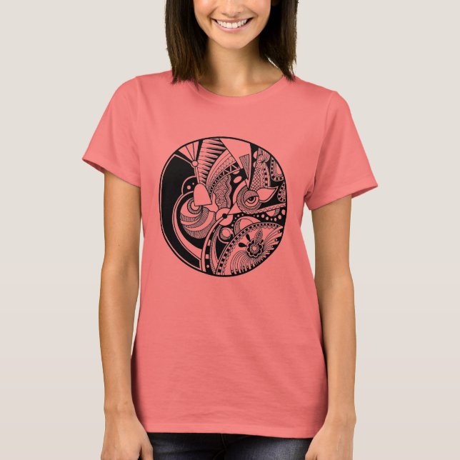 Camiseta Resumen Blanco Y Negro De Zendala En Círculo (Anverso)