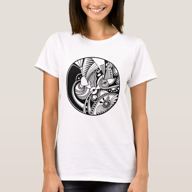Camiseta Resumen Blanco Y Negro De Zendala En Círculo (Anverso)