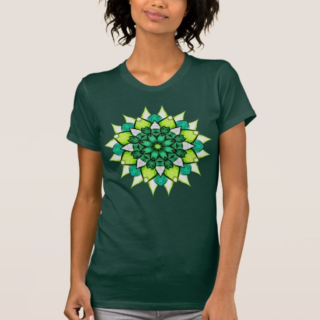 Camiseta Resumen Boho Verde Floral Mandala (Anverso)