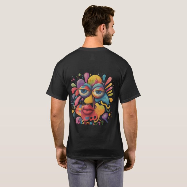 Camiseta Resumen Cara Colorida Artesanía Divertido capricho (Reverso completo)