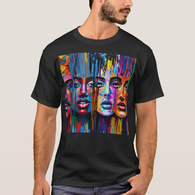 Camiseta Resumen Cara Colorida Artesanía Divertido capricho (Anverso)