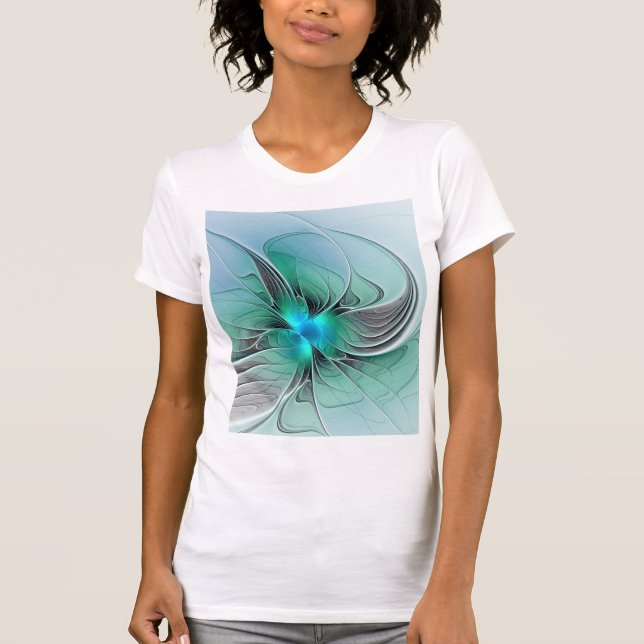 Camiseta Resumen Con Arte Fractal Azul Y Moderno (Anverso)