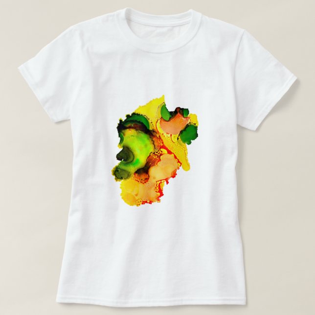 Camiseta Resumen de arte alcohol tinta amarillo verde (Diseño del anverso)