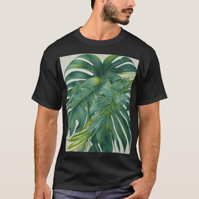 Camiseta Resumen de arte de fondo de hojas tropicales. (Anverso)